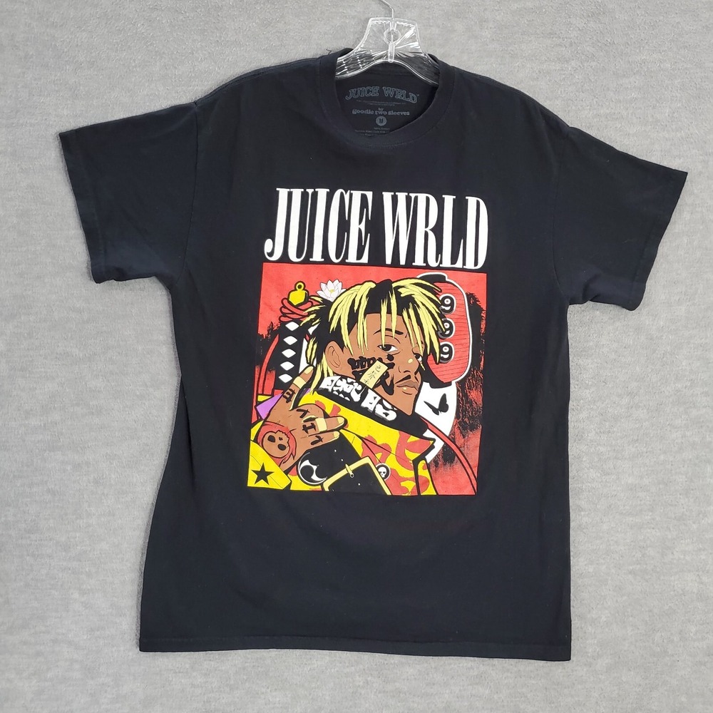 VINTAGE Juice Wrld Men Shirt M Black Hip Hop Samurai Graphic Short Sleeve Y2K